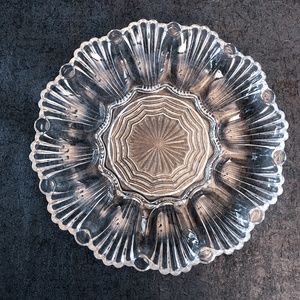Vintage Pressed Glass Egg Plate Scalloped Wave